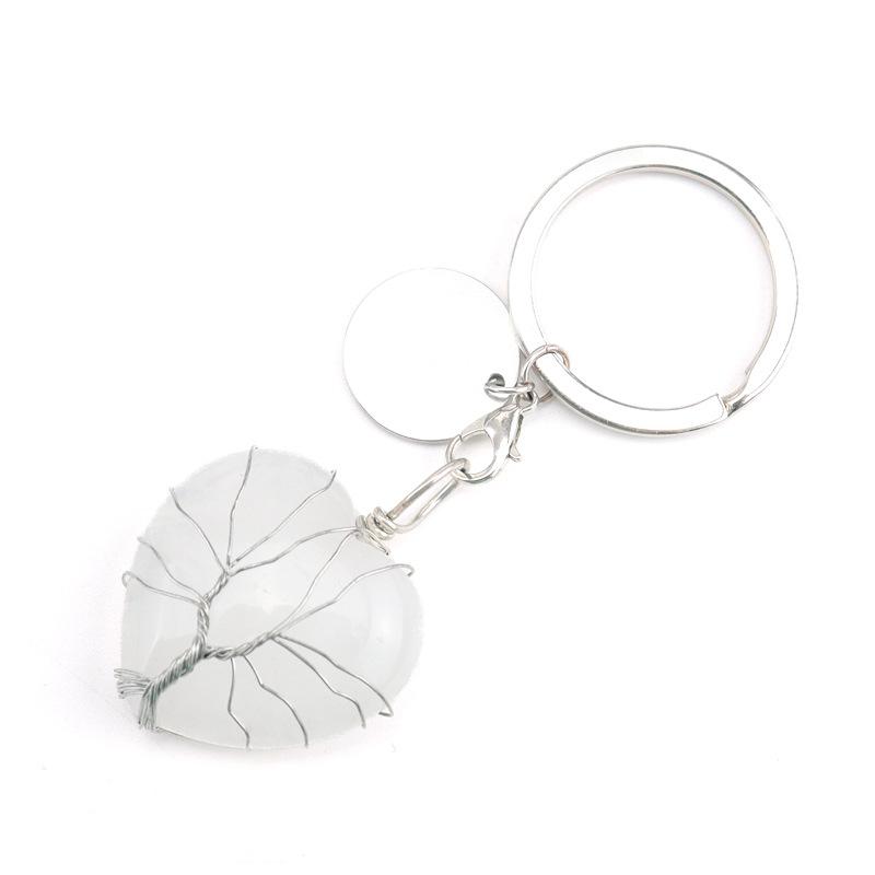Natural Stone Crystal Peach Heart Heart Shape Tree Of Life Keychain Keychain Bag Pendant K24