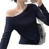 Women's Off-Shoulder Lace Splicing Long-Sleeve Top - Sexy Slim-Fit for Spring/Autumn 2026