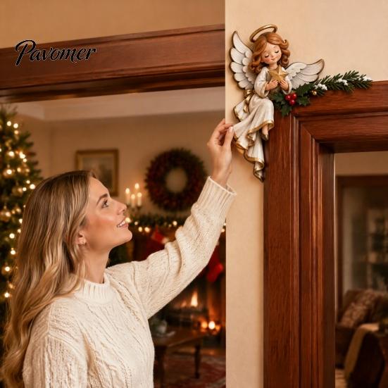 Holiday Door Decor Christmas Wooden Topper, Funny Snowman Nutcracker Penguin Angel Santa Claus Indoor Decoration Frame Corner Sign for Window