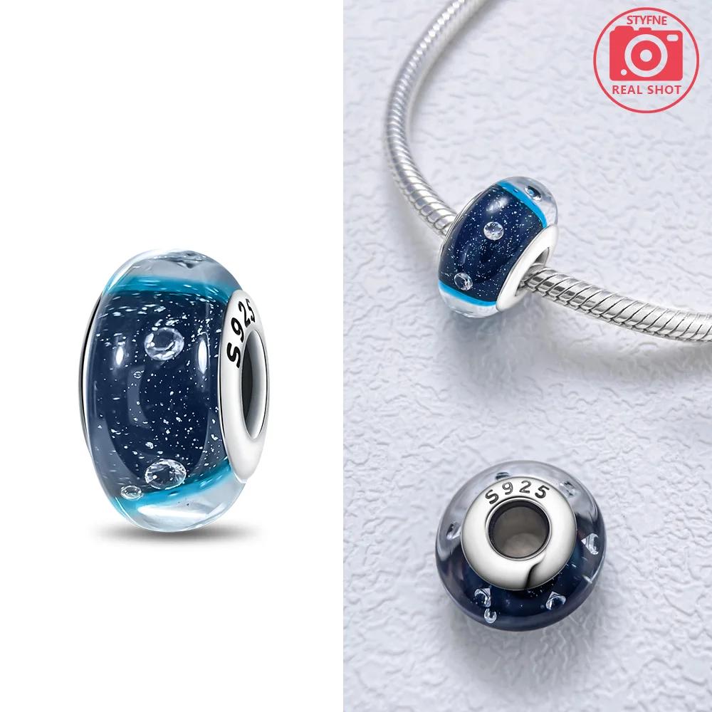 925 Silver Bracelet Women Diy Jewelry Gift Accessories Charms Beads Pink Murano Glass Blue Flower Butterfly Beads