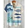 Men's Summer Short-sleeved Shirt Fun Ocean Theme 3D Printed Shirt Hawaiian Vacation Casual Outdoor Men's and Women's Shirt