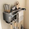 Versatile Stainless Steel Knife Organizer with Rug Holder Wall-mounted Utensils Holder for Chopstick Spoon & Fork