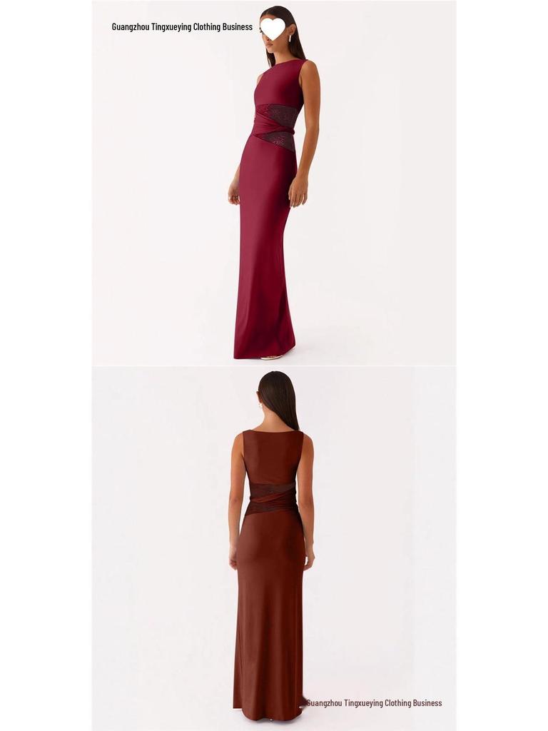 European Spring Style Lace Patchwork Backless Dress