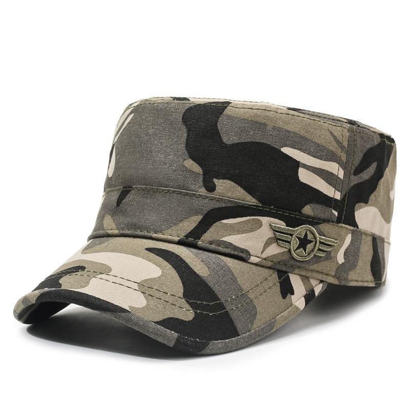 Men's Outdoor Sports Camouflage Flat Top Hat Spring Autumn Embroidered Sun Hat