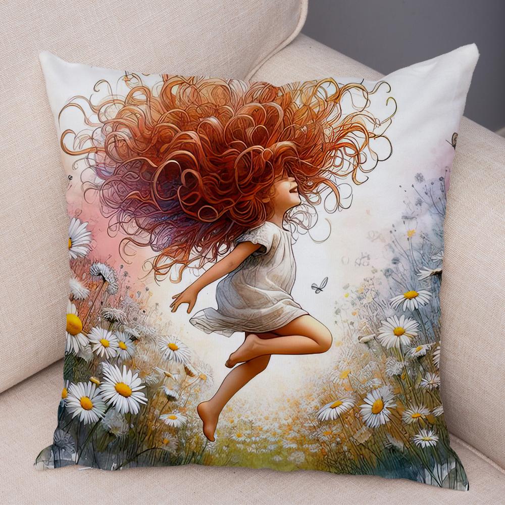 Double Print Cute Cartoon Explosive Hairstyle Cushion Cover Pillowcase Decor for Sofa Home  Super Soft Plush Pillow Case