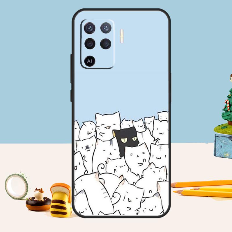Cute Cartoon Cat Case For Oppo A54 A74 A94 A80 A60 A40 A18 A38 A58 A78 A98 A96 A76 A16 A15 A17 A57 A5 A6 Pro