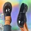 Fashion 2025 Spring New Pu Leather Loafers Women Vintage Soft Bottom Med Heel Pumps Ladies Outdoor Wear Resistant Platform Shoes Mujer