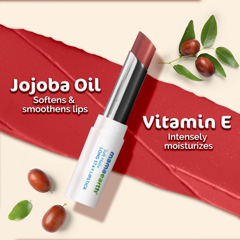 Mamaearth Soft Matte Long Stay Lipstick 3.5 G Pack of 1 Vibrant Waterproof Lip Color Petal Pink