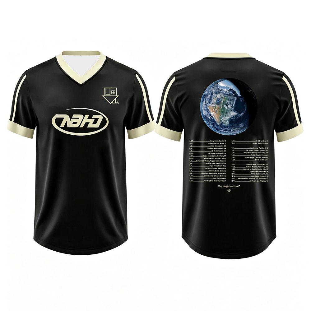 THE NEIGHBOURHOOD NBHD Tour Jersey Football Tee V-neck Short Sleeve Summer Unisex Tshirts Streetwear Graphic Merch Loose Men Top XXS