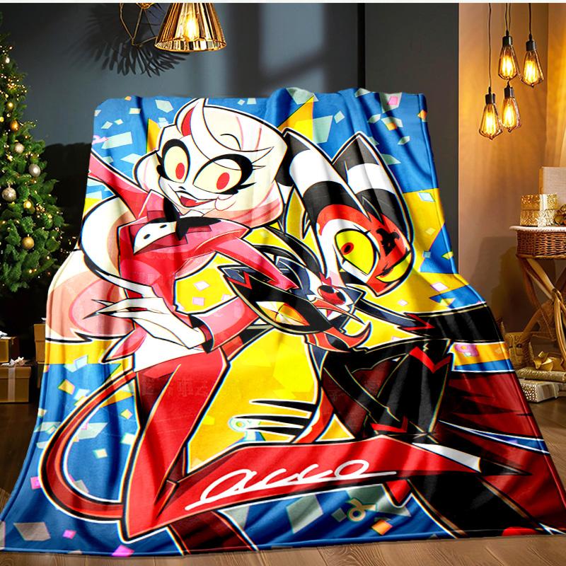 Vibrant Devilish Hazbin Blanket Flannel Throw for Sofa, Indoor, Camping, Living Room, Office, Chair, And Bed Soft Birthday Gift