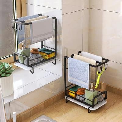 Multifunctional Wall-mounted Dishcloth Rack Countertop Space Saving Sink Drain Rack 2 Layers Kitchen Storage Rack Sink Area
