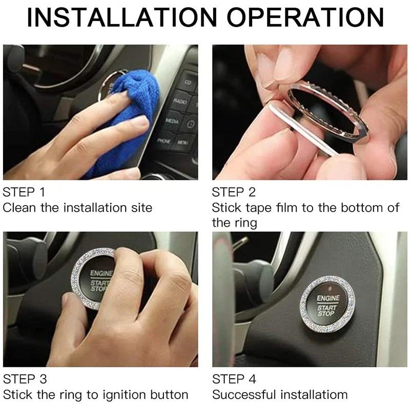 Crystal Engine Ignition Onekey Start Stop Push Button Switch Protective Cover Bling Rhinestone Ring Circle Trims Car Accessories