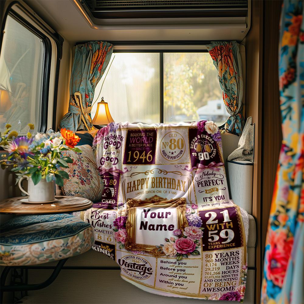 Vintage Birthday Celebration Blanket Personalized Name Soft Comfortable Stylish Blanket Car Blanket Perfect For Travel Camping Outdoor Home Suitable