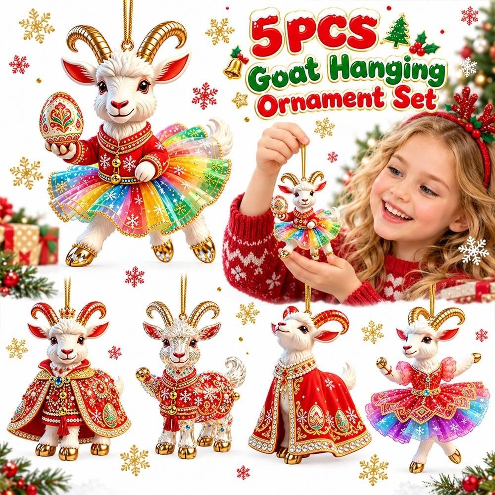 2D Flat Goat Hanging Ornament Set Shining Artificial Rhinestone Animal Hanging Decoration Acrylic Simulation