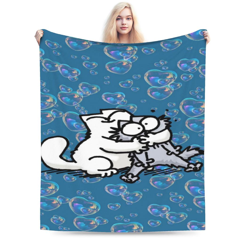 Comfortable Simons Cartoon Cat Cats Blanket Stuff Bed Decorative Throw Blanket Soft Flannel for Bedroom