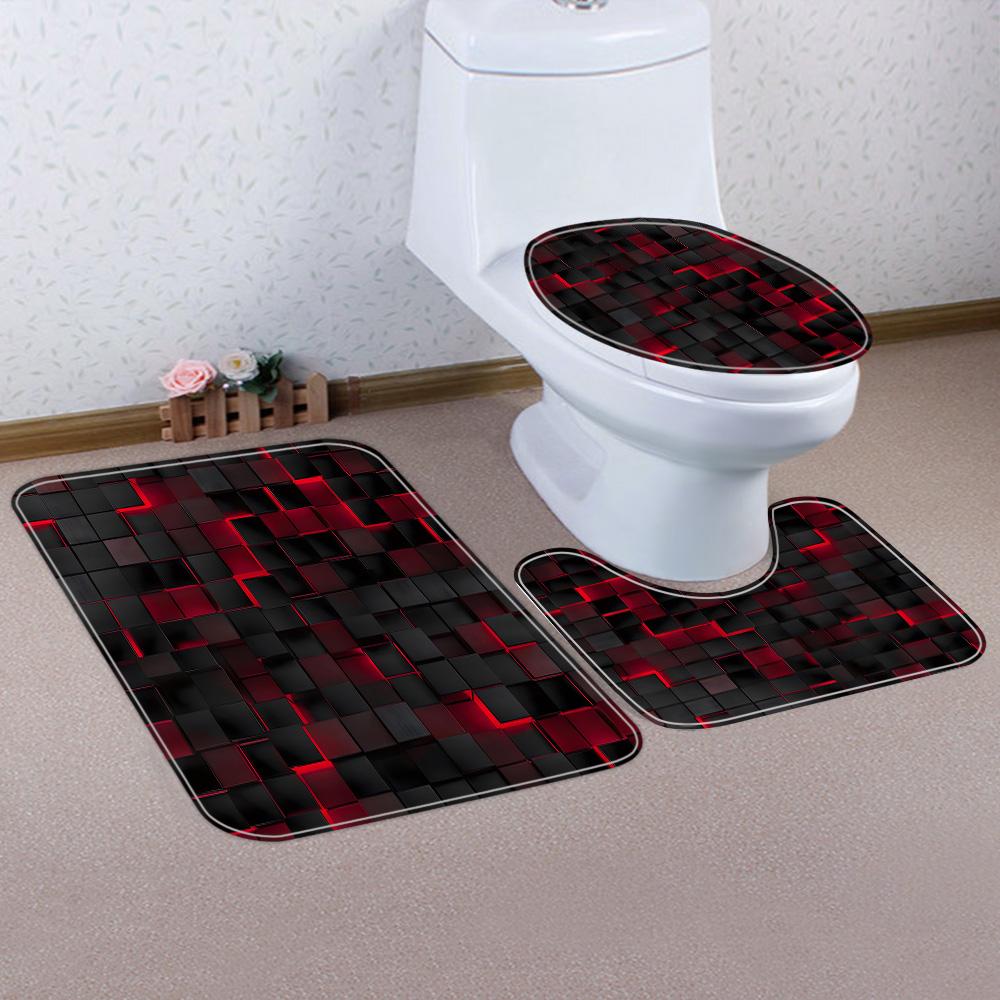 1/4 Brick Wall Shower Curtains, Toilet Seat Decoration, Shower Curtain With Carpet And Toilet Lid, 12 70.8X70.8 Inch Hooks