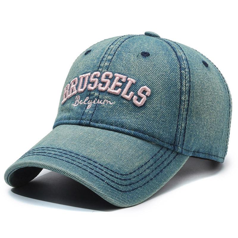 Vintage Denim Baseball Cap With Embroidered Letters For Outdoor Sun Protection Spring