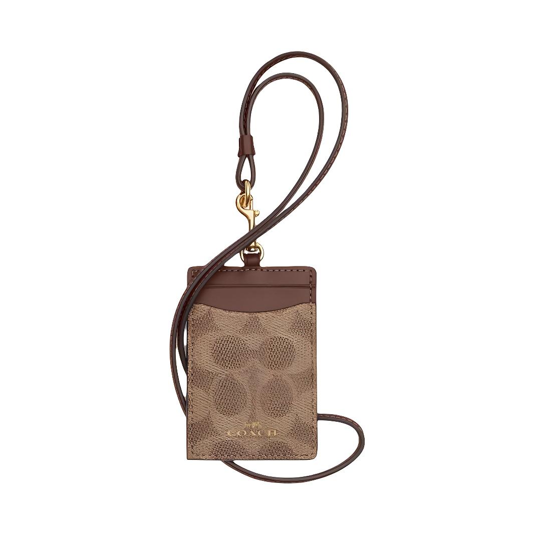 Coach Lanyard 6 Classic Print Logo Coated Canvas Card Holder Women Card Holder Brown Tan CZ285-IMXHE Tawny & Brown