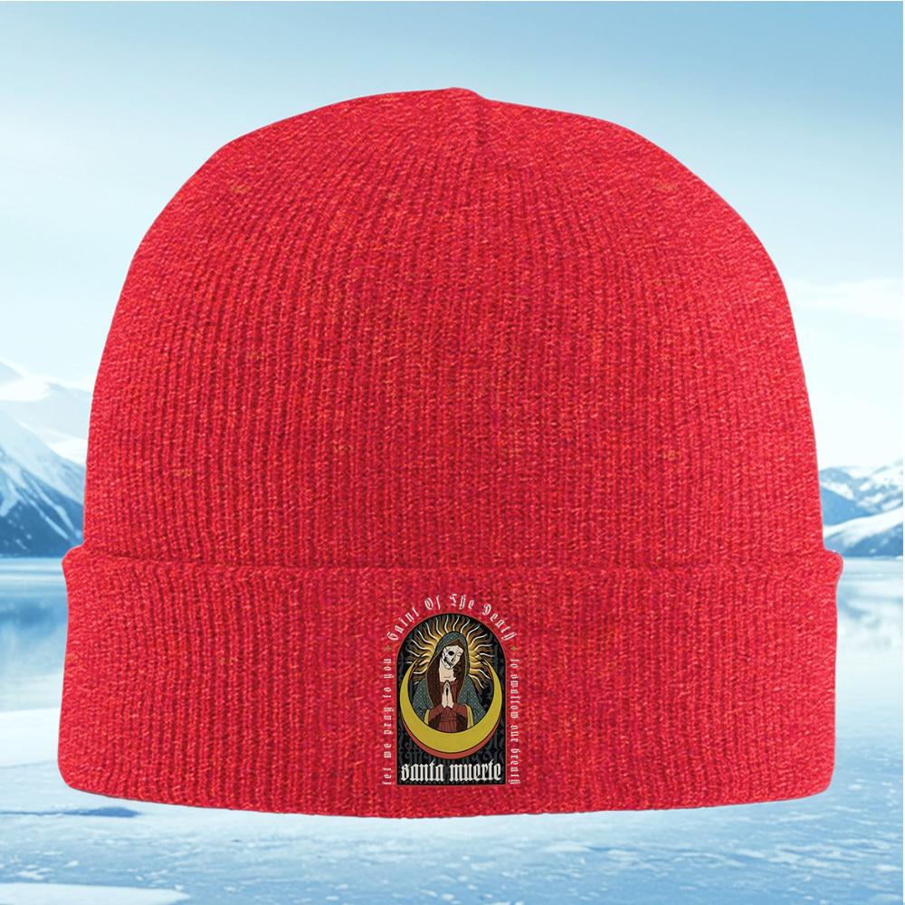 Santa Muerte with skull,praying hands Men Women Unisex Knitted Hat Beanie Pullover Cap Winter Thermal Warm Christmas Outdoor Cyc