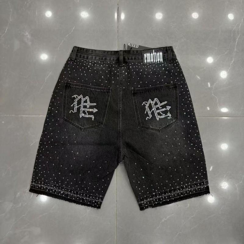 American Style MIXED EMOTION Vintage Rhinestone Hip Hop Denim Shorts Unisex Casual