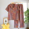 Short-sleeved Long Pants Yarn-dyed Jacquard Women's Spring/summer Loungewear Pajama Set Plus