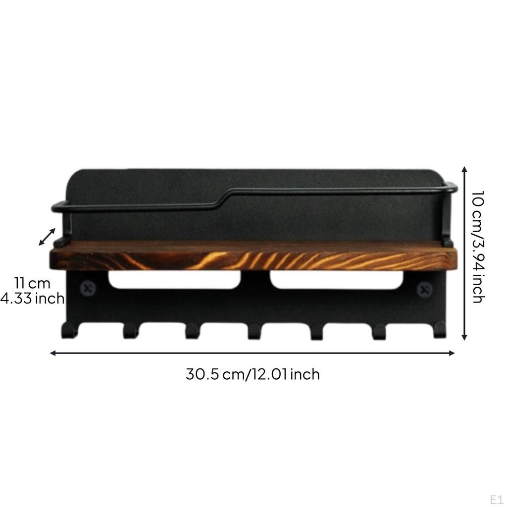 Wall Shelf with Hooks ScrewMounted Key Holder Wooden Entryway Organizer for