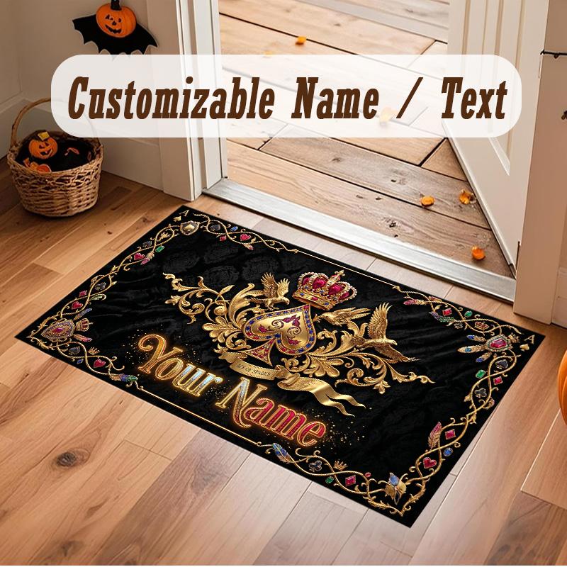 Cards Casino Theme Soft Crystal Velvet Rug Custom Name & Text Print Non Slip Floor Rug for Bedroom Living Room