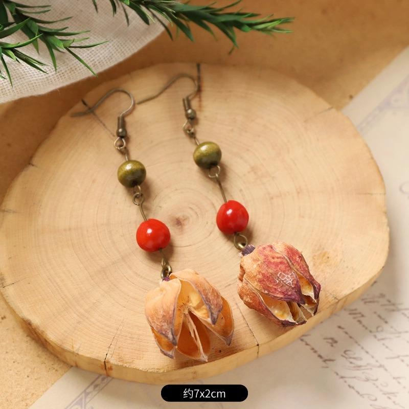 Retro Handmade Plant Fruit Earrings Pine Cone Literature and Art Chinese Medicine Dried Fruit Niche Creative Earrings Women