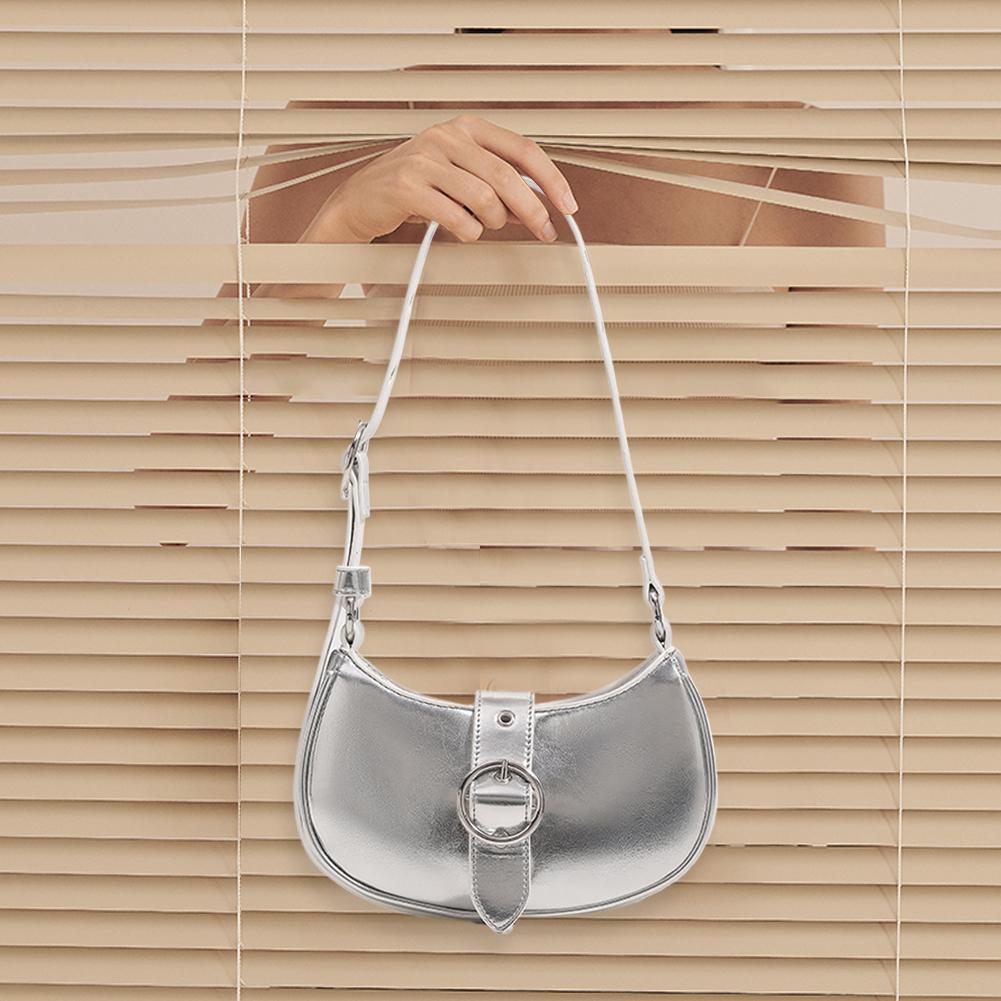 Women Y2K Underarm Bag Solid Color PU Leather Stylish Punk Armpit Bag Adjustable Strap Simple Shoulder Bag for Travel Vacation