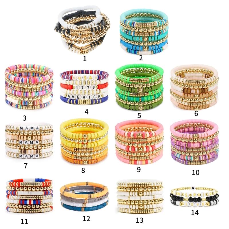 Fashion Colorful Beaded Bracelet Elastic Bracelet Soft Clay Stacking Bracelet Suitable for Casual and Party Wear