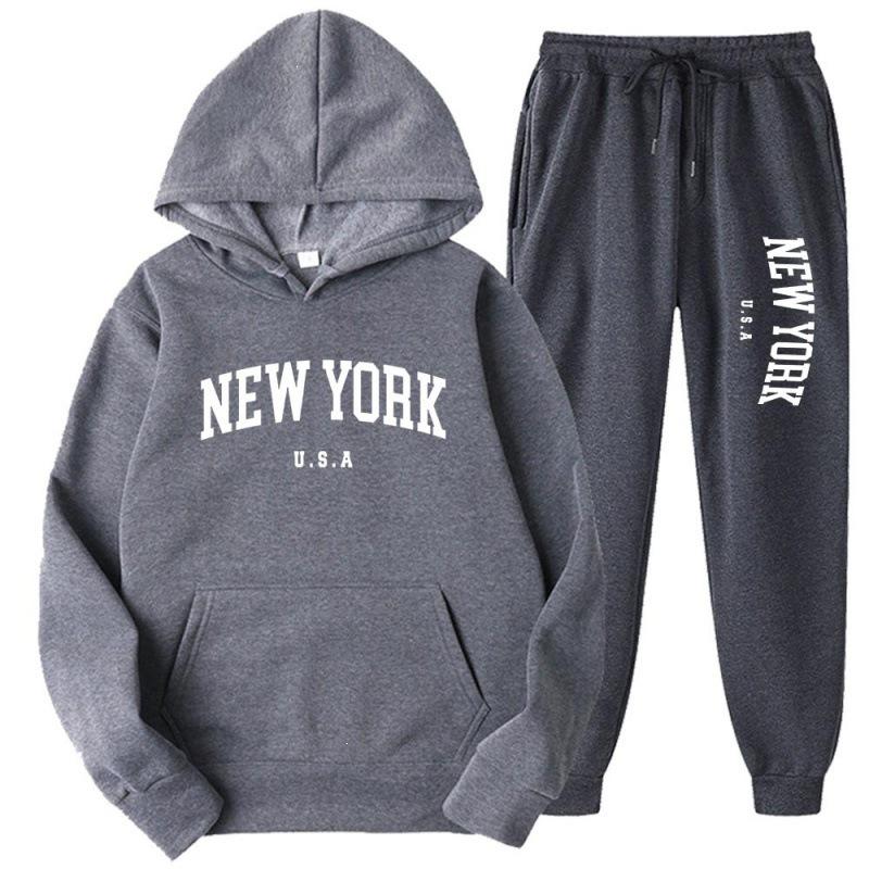 Unisex Casual Loose-Fit Hoodie Set with Letter Print Design