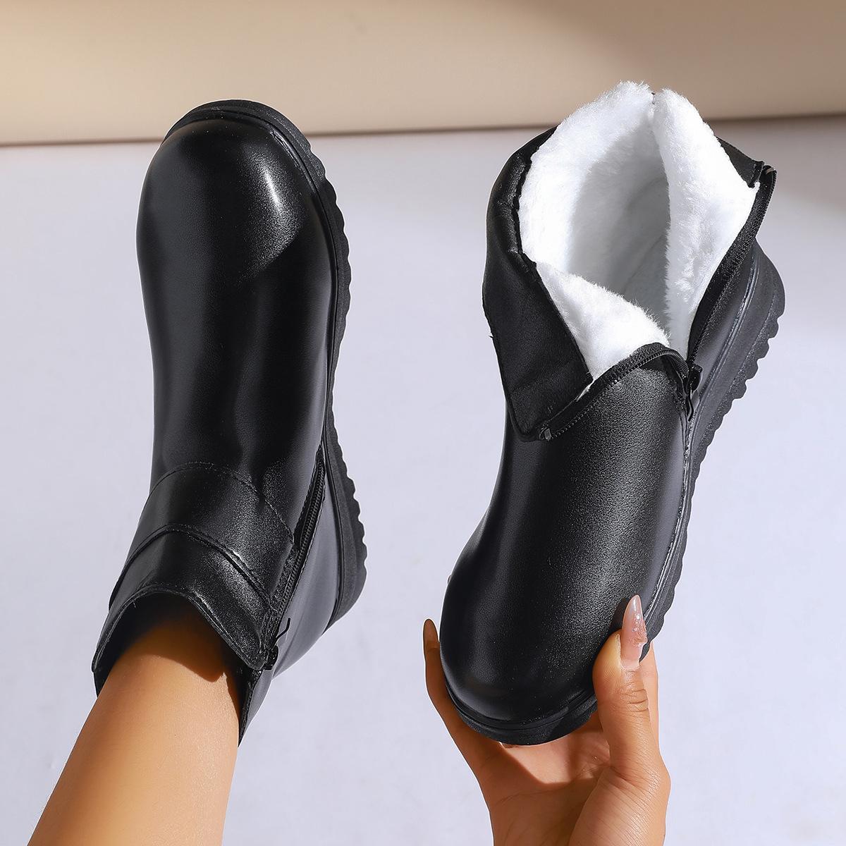 

Large size mother shoes winter cotton shoes velvet flat bottom non-slip warm short boots medium shoes leather shoes 42