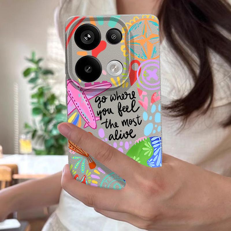 Cartoon Fire Balloon Pattern Case Xiaomi 14T 13T 11T Pro Leather Texture Silicone Cover Funda For Redmi Note 14 13 Pro 4G 5G 12 11