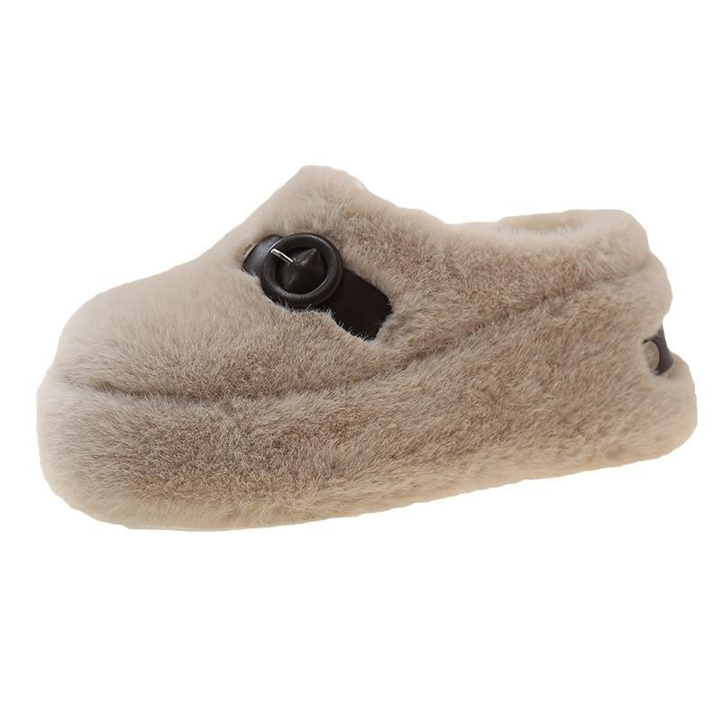 Lamb wool slippers women's winter velvet outer wear one pedal and half drag women's shoes 2025 new thick-soled bag head cotton drag