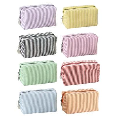 Striped Bubble Chiffon Zipper Clutch, Travel Toiletry Bag, Striped Cosmetic Bag