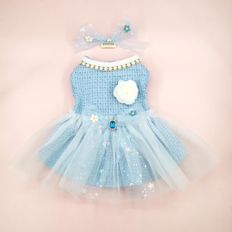Pet Pink Woolen Dress Coat Princess Mesh Bow Dress Cat Clothing Pet Set Puppy Clothes Autumn/Winter Pink Dresses Puppy