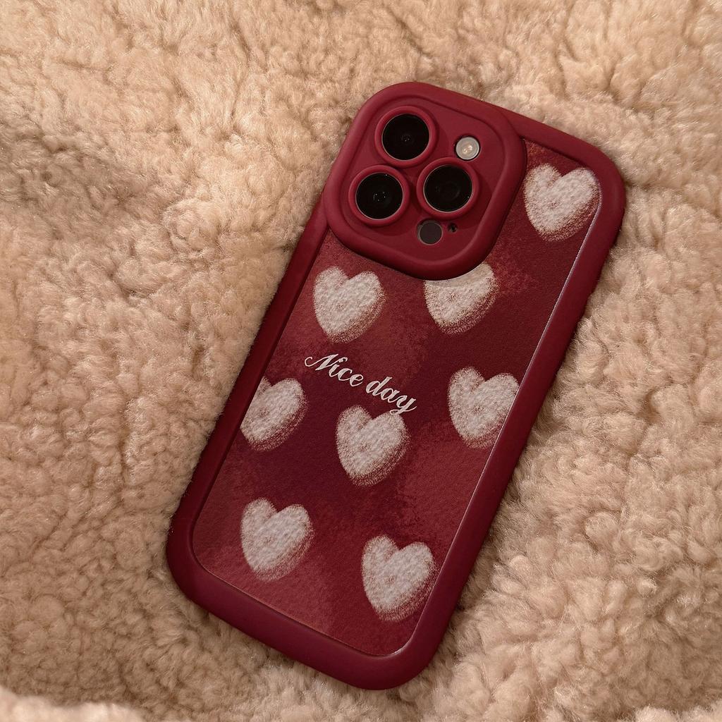 Crayon Love Smudged Mobile Phone Case for Iphone15 Silicone 16 for 14promax Retro Wine Red 12 All Inclusive 13