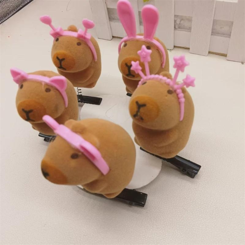 Pack of 5 Cartoon Capybara Hair Clip Plush Hairpins Fashionable Hair Ornament Suitable for Students and Youthful Women