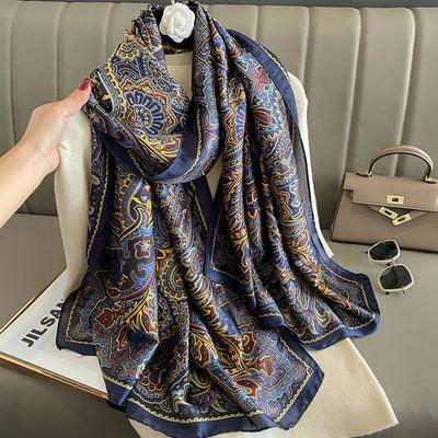 Sciarpa lunga effetto seta stile coreano stampata scialle alla moda motivo retrò lussuoso foulard da donna regali per signora 90*180cm