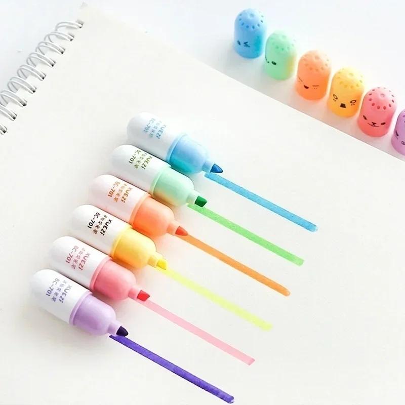6 Stück / Packung Niedliche Pillen-Mini-Highlighter-Marker Zeichenstifte Schulbürobedarf Kinder Schüler Schreibwaren