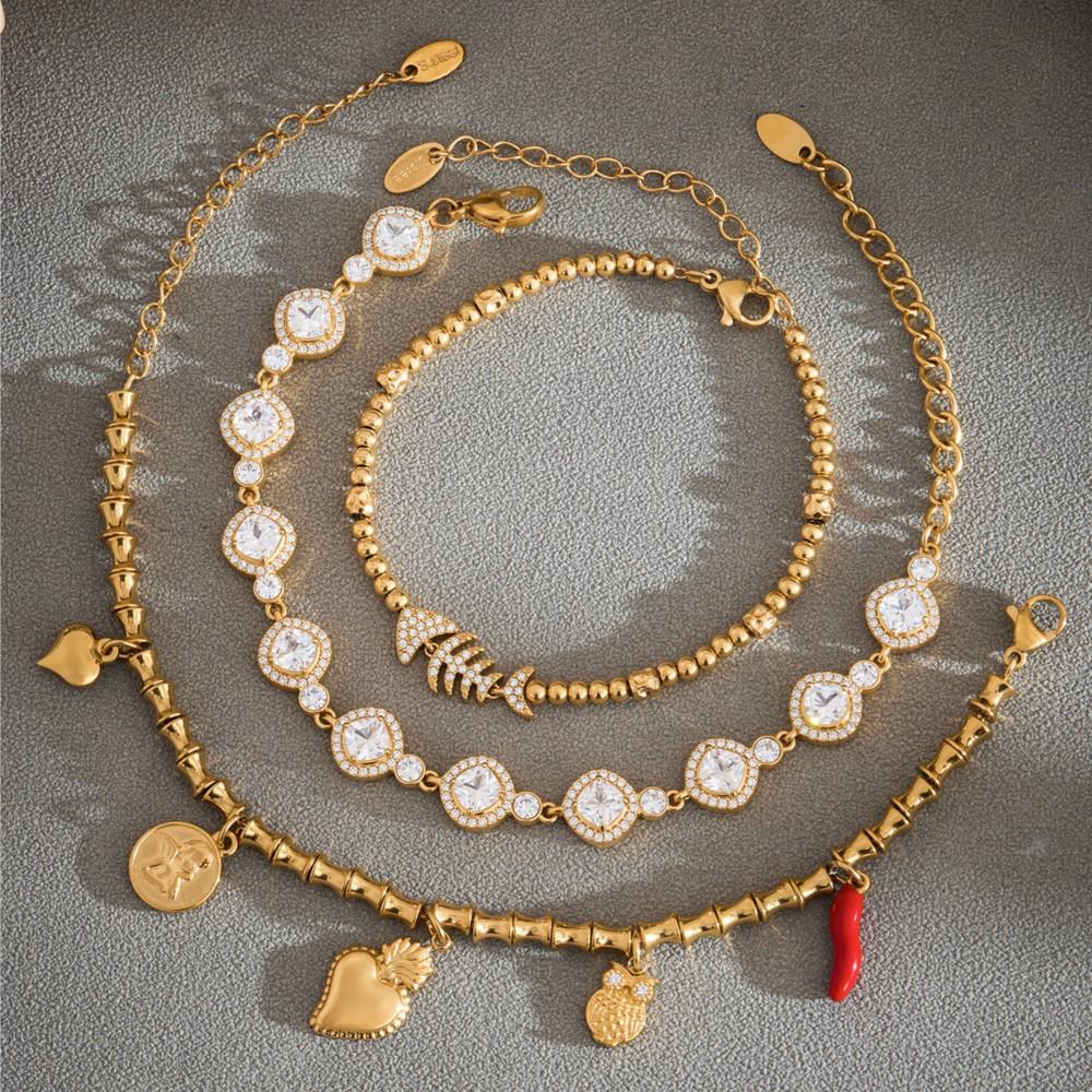 3 Models Chain Bracelets In Stainless Steel With Zircon 18k Gold Plated Waterproof Non Tarnish Trendy Charm Bracelet For Women