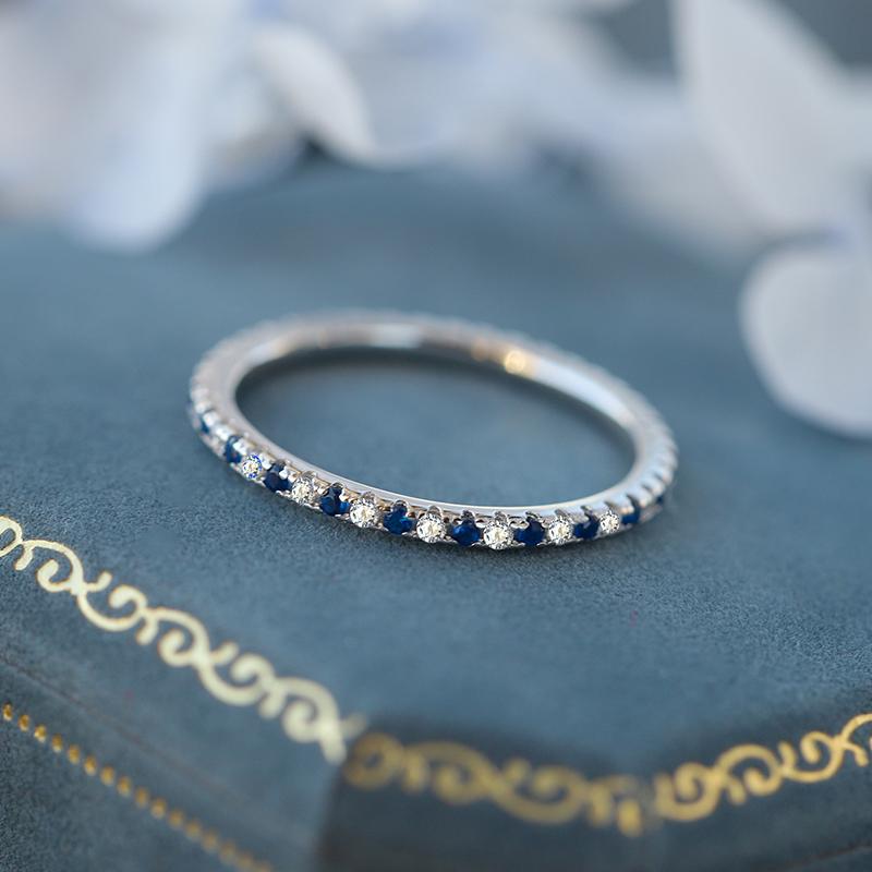 Simple Four-Prong Sapphire Geometric Full Diamond Couple Ring For Women Authentic Sterling Silver Valentine's Day Gift Jewelry