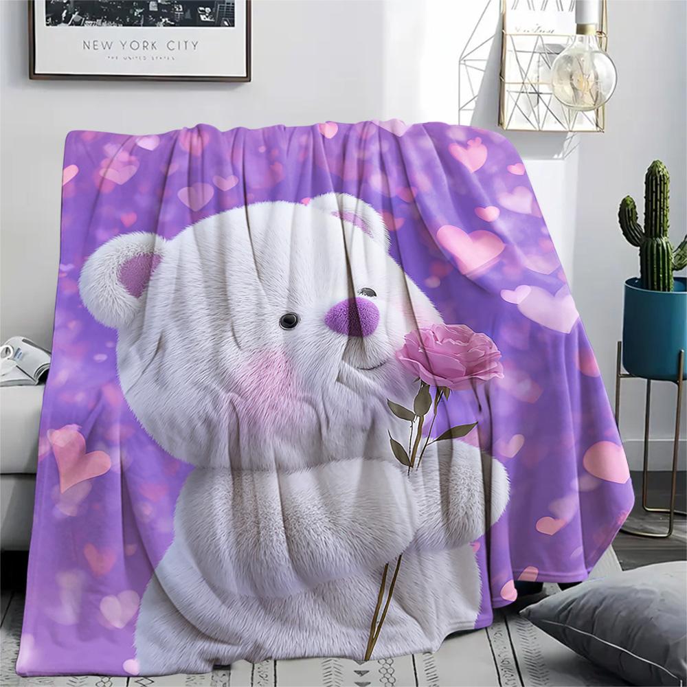 Bear Doll Print Flannel Blanket, High quality Comfortable for All Seasons, Home Decor, Warmth and Comfort, Perfect for Christmas Gifts
