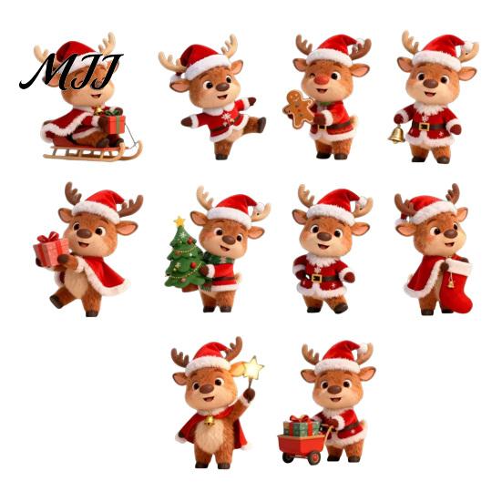 Xmas Holiday Party Supplies Christmas Elk Ornaments, 2D Flat Wooden Cute Reindeer Hanging Decoration, Cartoon Wood Deer Decorations Pendants with Hat