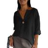 2026 Women's Loose V-Neck Cotton Linen Button Top - Comfortable Casual Summer T-shirt