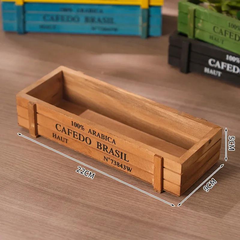 Retro Garden Plant Pot Vintage Wooden Storage Box for Sundries Stationery Pen Box Succulents Flower Pots Balcony Home Decoration