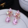 Pink Rhinestone Crystal Flower Water Droplet Earrings For Women Party Light Luxury Fashion Jewelry Dainty Gifts