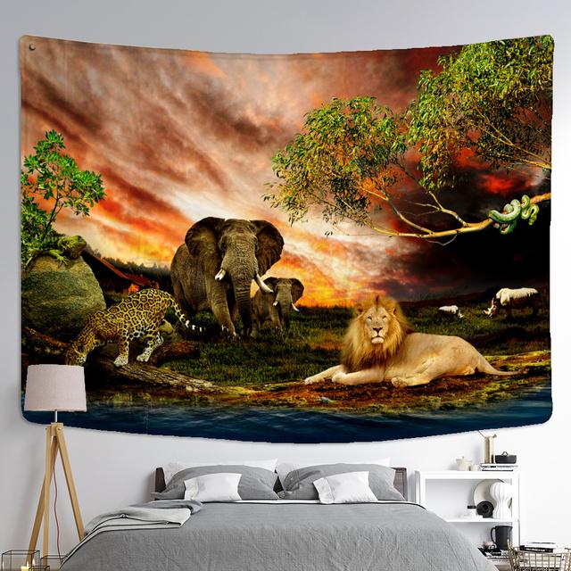 

Гобелен «Дикая природа у реки» Ягуар Лев Слон настенный подвесной богемный лунный психоделический мандала домашний декор 230x180 CM