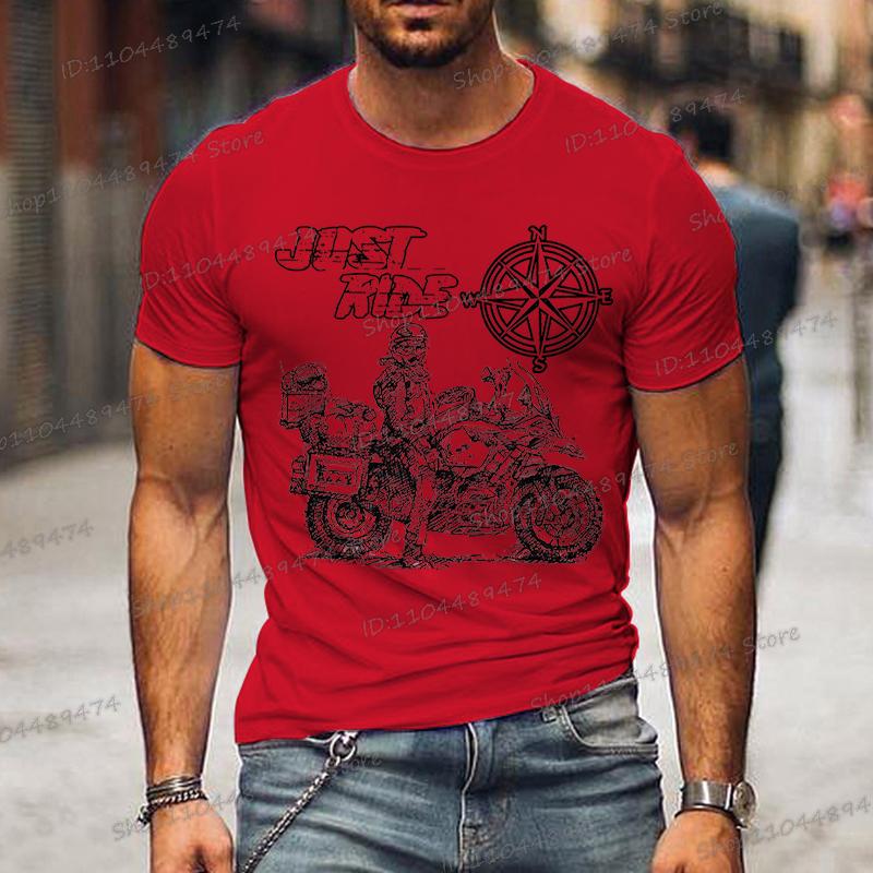 Just Ride Motorrad GS Adventure mit Kompassdruck T-Shirt Herren Mode Sommer T-Shirts Street Style Motorrad Herren T-Shirts