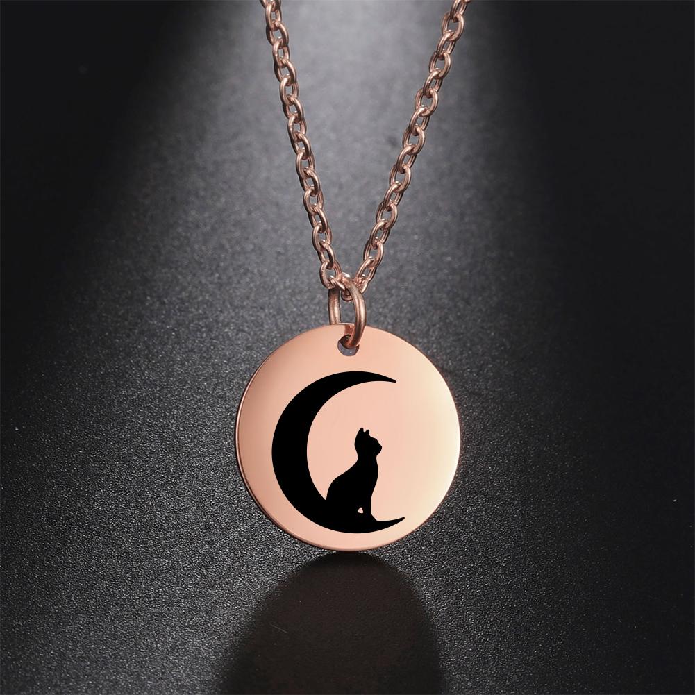 My Shape Cat Moon Star Round Pendant Necklace Women Girl Gold Color Stainless Steel Aesthetic Necklace Choker Fashion Jewelry